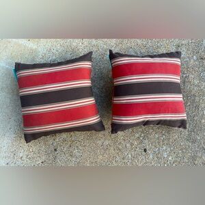 Pair of Striped Orange  and Brown Outdoor Throw Pillows